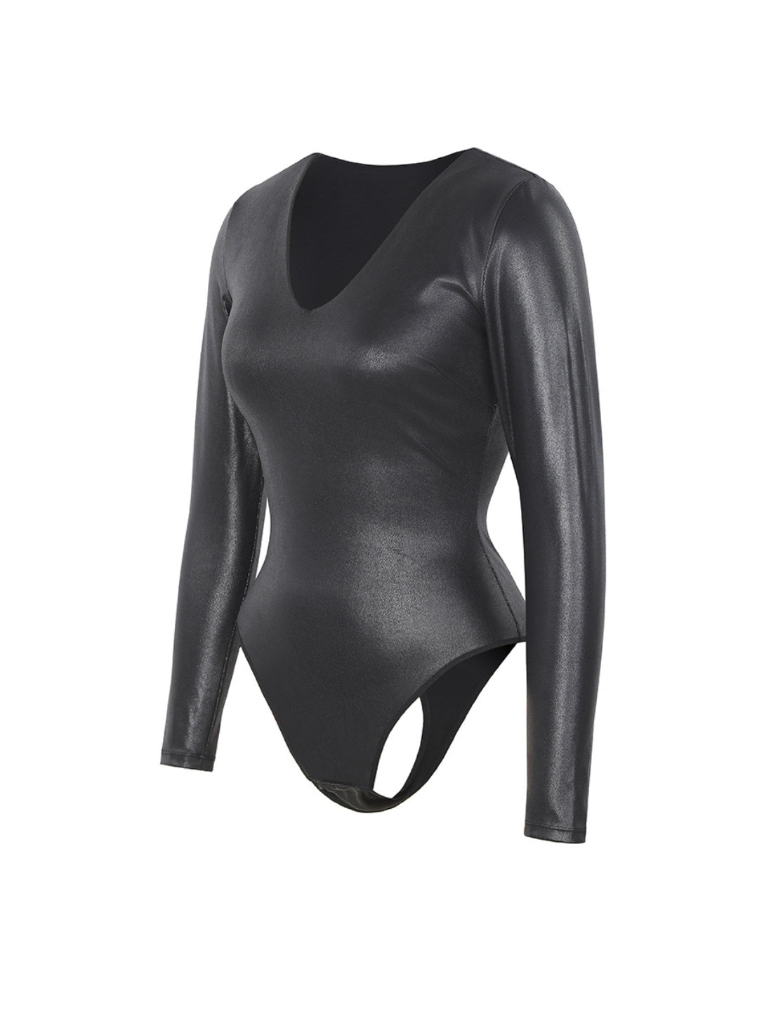 Leather Look Long Sleeve Bodysuit - HeyShape
